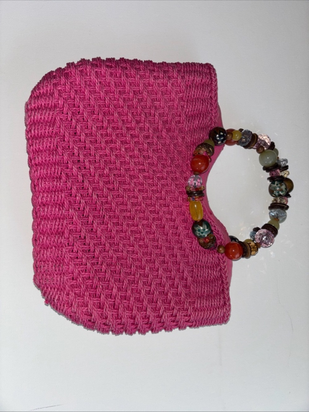 Cappelli Straworld Hot Pink Woven Wristlet with Beaded Bracelet Handle